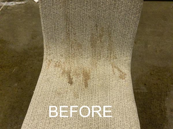 Stained dining chair before upholstery cleaning