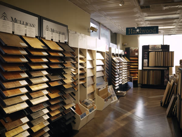 Inside the Royalty Carpet showroom — flooring sample displays
