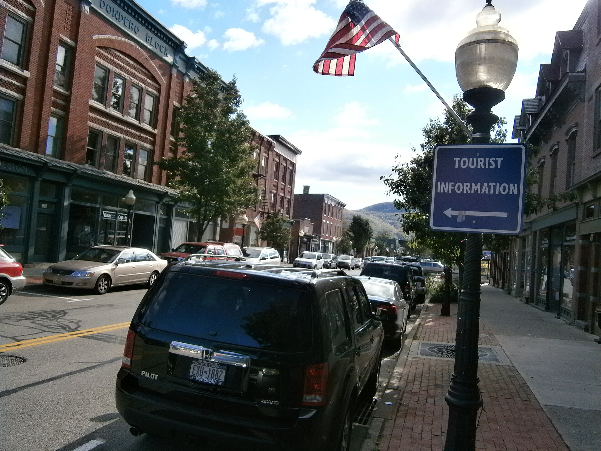 Main Street in Beacon NY with Mount Beacon rising in the background, Dutchess County
