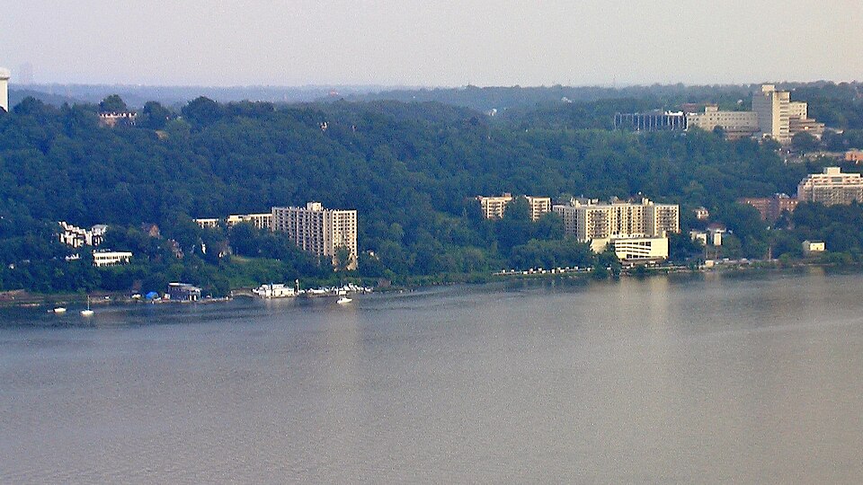 Yonkers waterfront on the Hudson River in Westchester County NY